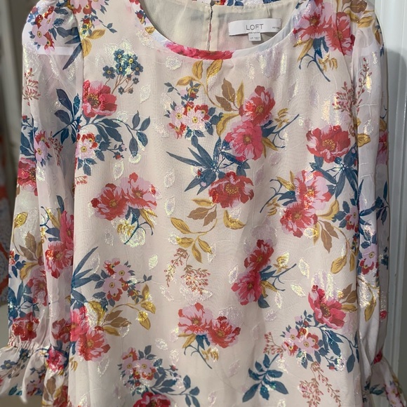 Like new, worn a few times. Loft Iridescent Ruffled Sleeves Blouse - Picture 2 of 9